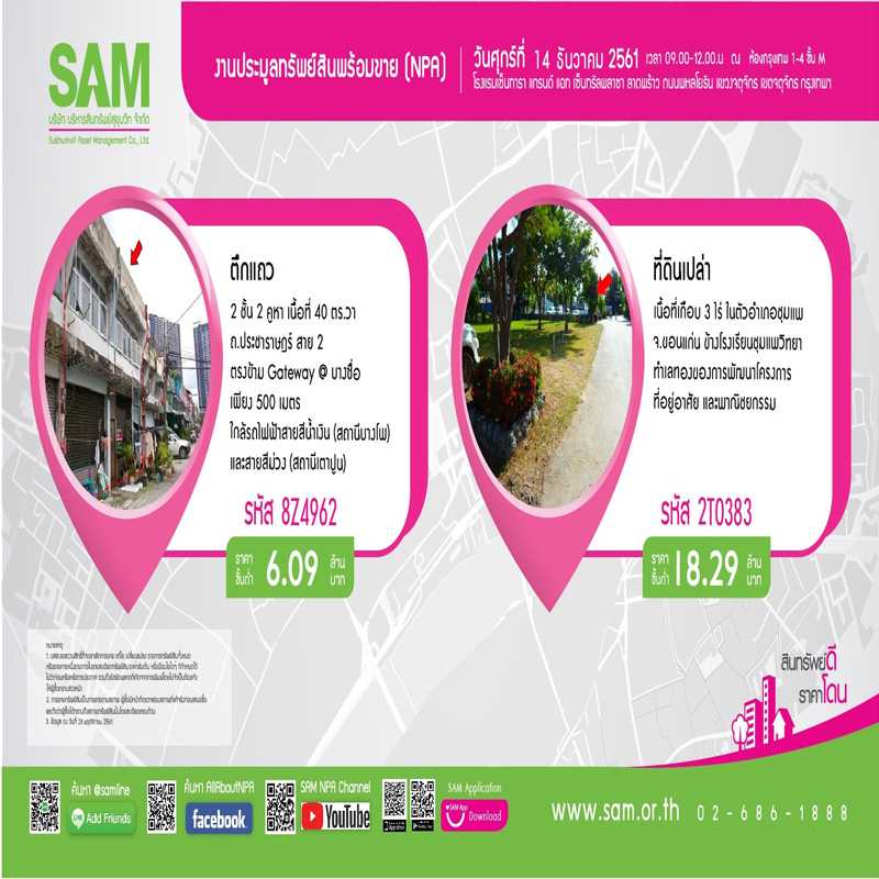 SAM จัดประมูลทรัพย์สิน NPA ครึ่งวันนาทีทอง ส่งท้ายปี 61 มูลค่าร่วมครึ่งพันล้าน SAM จัดประมูลทรัพย์สิน NPA ครึ่งวันนาทีทอง ส่งท้ายปี 61 มูลค่าร่วมครึ่งพันล้าน