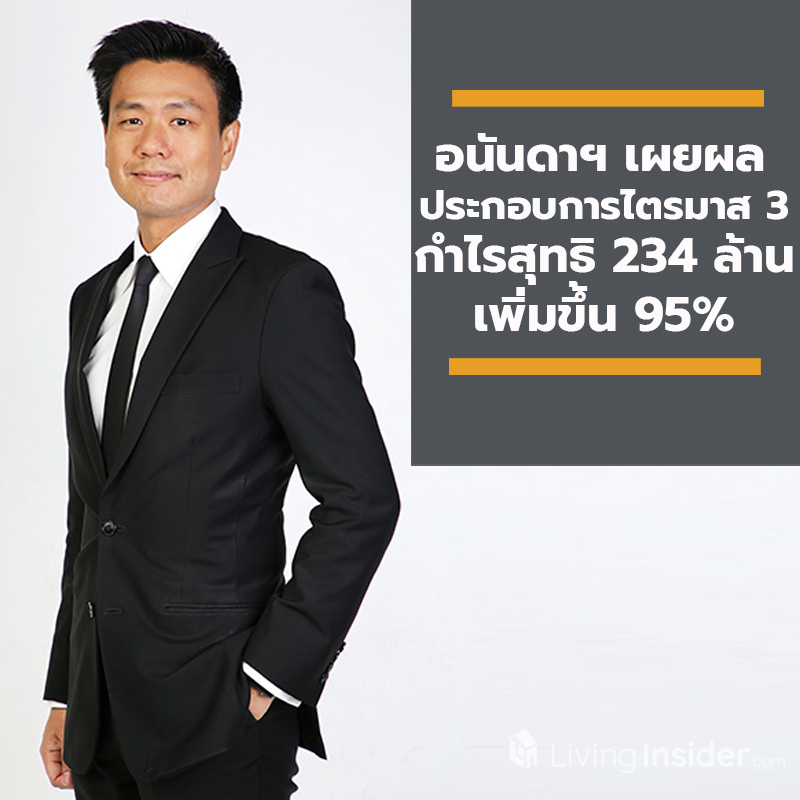 อนันดาฯ เผยผลประกอบการไตรมาส 3 ส่งสัญญาณฟื้นตัว กำไรสุทธิ 234 ล้านบาท เพิ่มขึ้น 95% จากไตรมาสก่อน ตั้งเป้ายอดโอนไตรมาส 4 สูงสุดของปี ลุยเปิด 4 โครงการไฮไลท์แห่งปี มูลค่ารวม 13,000 ล้านบาท อนันดาฯ เผยผลประกอบการไตรมาส 3 ส่งสัญญาณฟื้นตัว กำไรสุทธิ 234 ล้านบาท เพิ่มขึ้น 95% จากไตรมาสก่อน ตั้งเป้ายอดโอนไตรมาส 4 สูงสุดของปี ลุยเปิด 4 โครงการไฮไลท์แห่งปี มูลค่ารวม 13,000 ล้านบาท