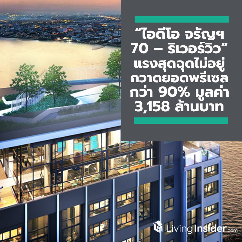 “ไอดีโอ จรัญฯ 70 – ริเวอร์วิว” แรงสุดฉุดไม่อยู่ กวาดยอดพรีเซลกว่า 90% มูลค่า 3,158 ล้านบาท “ไอดีโอ จรัญฯ 70 – ริเวอร์วิว” แรงสุดฉุดไม่อยู่ กวาดยอดพรีเซลกว่า 90% มูลค่า 3,158 ล้านบาท