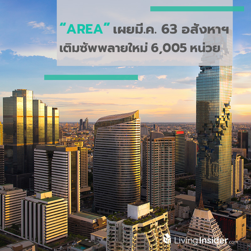 AREA เผยมี.ค. 63 อสังหาฯ เติมซัพพลายใหม่ 6,005 หน่วย ราคาเฉลี่ยแพงขึ้นหน่วยละ 3.3 ล้าน เป็น 3.9 ล้าน AREA เผยมี.ค. 63 อสังหาฯ เติมซัพพลายใหม่ 6,005 หน่วย ราคาเฉลี่ยแพงขึ้นหน่วยละ 3.3 ล้าน เป็น 3.9 ล้าน