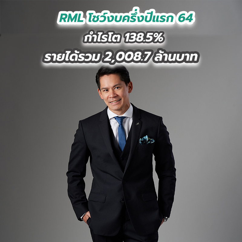 RML โชว์งบครึ่งปีแรก 64 กำไรโต 138.5 เปอร์เซนต์ รายได้รวม 2,008.7 ล้านบาท RML โชว์งบครึ่งปีแรก 64 กำไรโต 138.5 เปอร์เซนต์ รายได้รวม 2,008.7 ล้านบาท