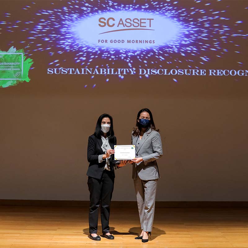 เอสซี แอสเสท คว้ารางวัลเกียรติคุณ (Sustainability Disclosure Recognition) ประจําปี 2564 เอสซี แอสเสท คว้ารางวัลเกียรติคุณ (Sustainability Disclosure Recognition) ประจําปี 2564