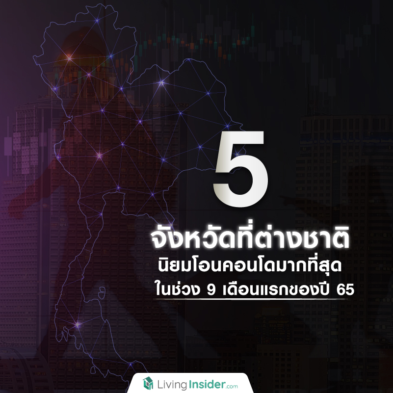 5 จังหวัดที่ต่างชาตินิยมโอนคอนโดมากที่สุด ในช่วง 9 เดือนแรกของปี 65 5 จังหวัดที่ต่างชาตินิยมโอนคอนโดมากที่สุด ในช่วง 9 เดือนแรกของปี 65