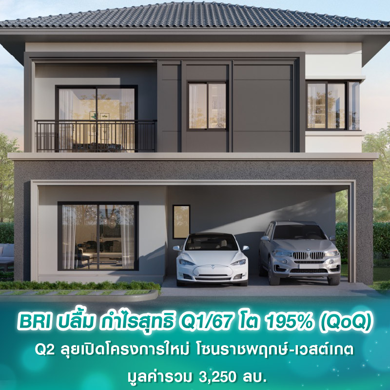 BRI ปลื้ม กำไรสุทธิ Q1/67 โต 195% (QoQ) Q2 ลุยเปิดโครงการใหม่ โซนราชพฤกษ์-เวสต์เกต มูลค่ารวม 3,250 ลบ. BRI ปลื้ม กำไรสุทธิ Q1/67 โต 195% (QoQ) Q2 ลุยเปิดโครงการใหม่ โซนราชพฤกษ์-เวสต์เกต มูลค่ารวม 3,250 ลบ.