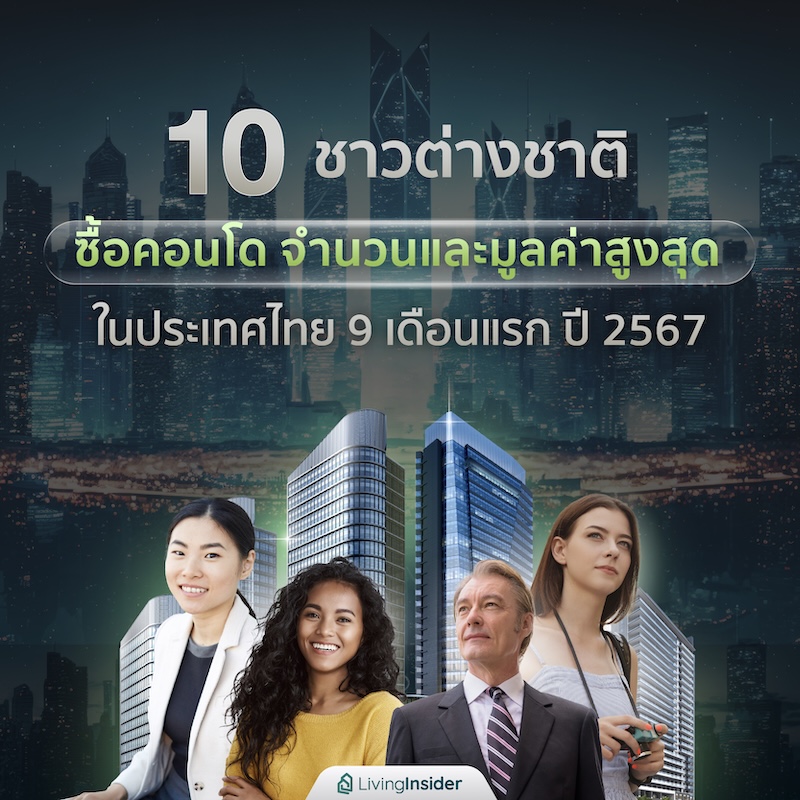 10 ชาวต่างชาติ ซื้อคอนโดจำนวนและมูลค่าสูงสุด ในประเทศไทย 9 เดือนแรก ปี 2567