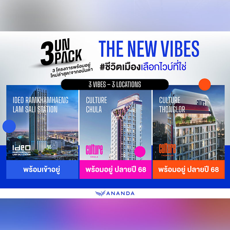 อนันดาฯ เปิดตัว 3 UNPACK THE NEW VIBES โครงการพร้อมอยู่บน 3 ทำเลศักยภาพใจกลางกรุงเทพฯ มั่นใจด้วยมาตรฐานโครงสร้างมาตรฐานญี่ปุ่น ATQPM อนันดาฯ เปิดตัว 3 UNPACK THE NEW VIBES โครงการพร้อมอยู่บน 3 ทำเลศักยภาพใจกลางกรุงเทพฯ มั่นใจด้วยมาตรฐานโครงสร้างมาตรฐานญี่ปุ่น ATQPM