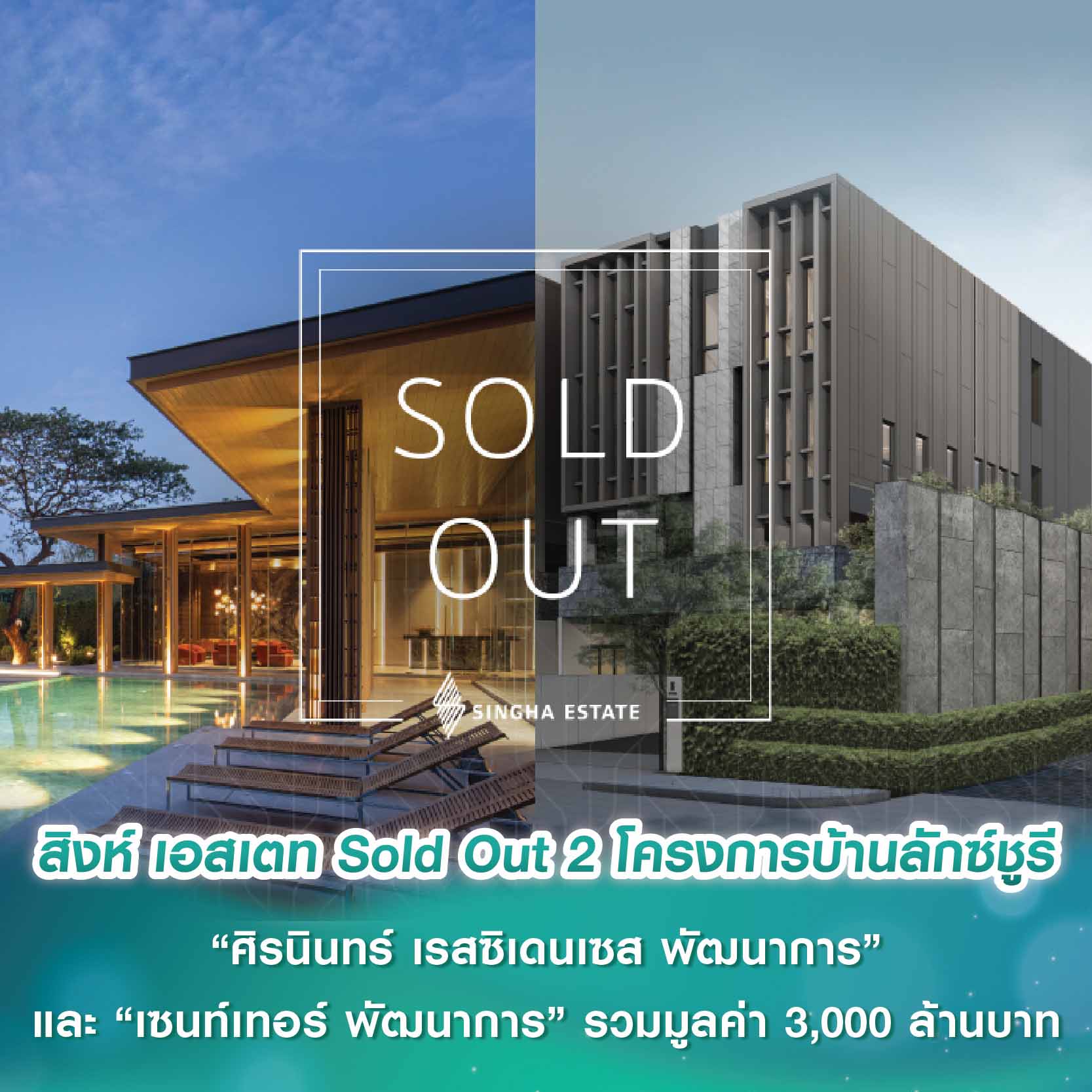 สิงห์ เอสเตท ประกาศ Sold Out 2 โครงการบ้านลักซ์ชูรี “ศิรนินทร์ เรสซิเดนเซส พัฒนาการ” และ “เซนท์เทอร์ พัฒนาการ” รวมมูลค่า 3,000 ล้านบาท สิงห์ เอสเตท ประกาศ Sold Out 2 โครงการบ้านลักซ์ชูรี “ศิรนินทร์ เรสซิเดนเซส พัฒนาการ” และ “เซนท์เทอร์ พัฒนาการ” รวมมูลค่า 3,000 ล้านบาท