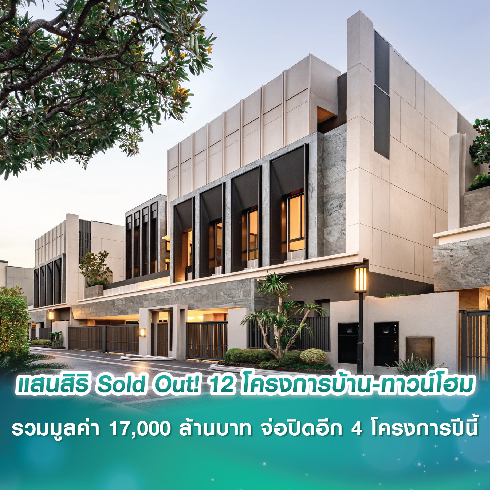 แสนสิริ Sold Out! 12 โครงการบ้าน-ทาวน์โฮม รวมมูลค่า 17,000 ล้านบาท จ่อปิดอีก 4 โครงการปีนี้ แสนสิริ Sold Out! 12 โครงการบ้าน-ทาวน์โฮม รวมมูลค่า 17,000 ล้านบาท จ่อปิดอีก 4 โครงการปีนี้