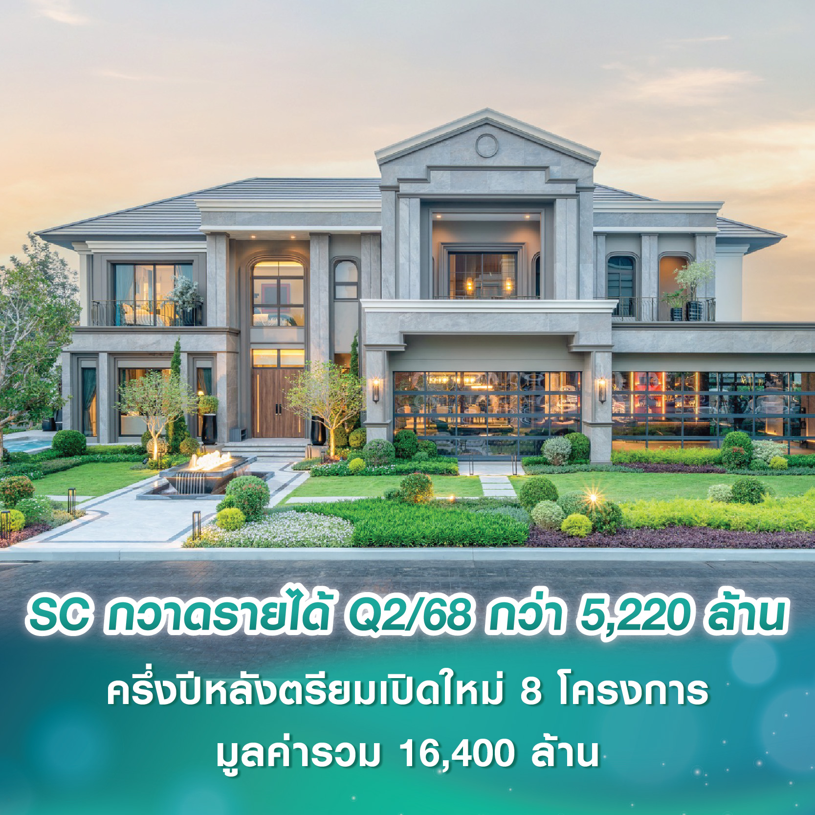 SC Asset กวาดรายได้ Q2/68 กว่า 5,220 ล้านบาท โต 95% แบ็คล็อกแกร่ง 19,600 ล้านบาท ครึ่งปีหลังเตรียมเปิดใหม่ 8 โครงการ มูลค่ารวม 16,400 ล้านบาท SC Asset กวาดรายได้ Q2/68 กว่า 5,220 ล้านบาท โต 95% แบ็คล็อกแกร่ง 19,600 ล้านบาท ครึ่งปีหลังเตรียมเปิดใหม่ 8 โครงการ มูลค่ารวม 16,400 ล้านบาท