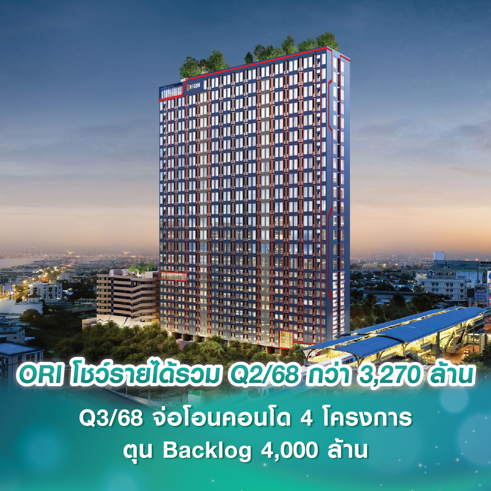 ORI โชว์รายได้รวม Q2/68 กว่า 3,270 ล้านบาท Q3/68 จ่อโอนคอนโด 4 โครงการ ตุน Backlog 4,000 ล้านบาท ORI โชว์รายได้รวม Q2/68 กว่า 3,270 ล้านบาท Q3/68 จ่อโอนคอนโด 4 โครงการ ตุน Backlog 4,000 ล้านบาท