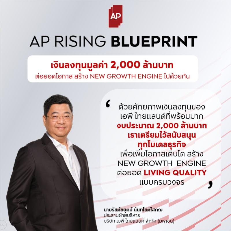 เอพี ไทยแลนด์ ผู้นำอสังหาฯ ไทย เปิดเกมใหญ่ ‘AP RISING BLUEPRINT’ ทุ่ม 2,000 ล้าน เพิ่มโอกาสเติบโต สร้าง NEW GROWTH ENGINE 