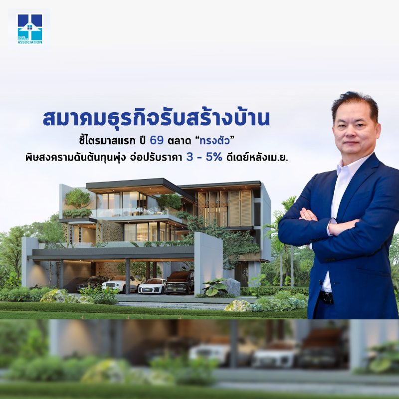 สมาคมธุรกิจรับสร้างบ้าน ชี้ไตรมาสแรก ปี 69 ตลาด “ทรงตัว” พิษสงครามดันต้นทุนพุ่ง จ่อปรับราคา 3 – 5% ดีเดย์หลังเม.ย.นี้