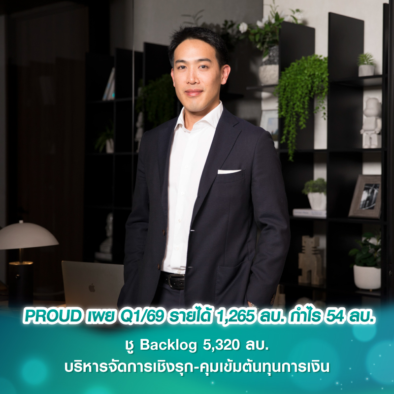 PROUD เผย Q1/69 รายได้ 1,265 ลบ. กำไร 54 ลบ. ชู Backlog 5,320 ลบ. บริหารจัดการเชิงรุก-คุมเข้มต้นทุนการเงิน PROUD เผย Q1/69 รายได้ 1,265 ลบ. กำไร 54 ลบ. ชู Backlog 5,320 ลบ. บริหารจัดการเชิงรุก-คุมเข้มต้นทุนการเงิน