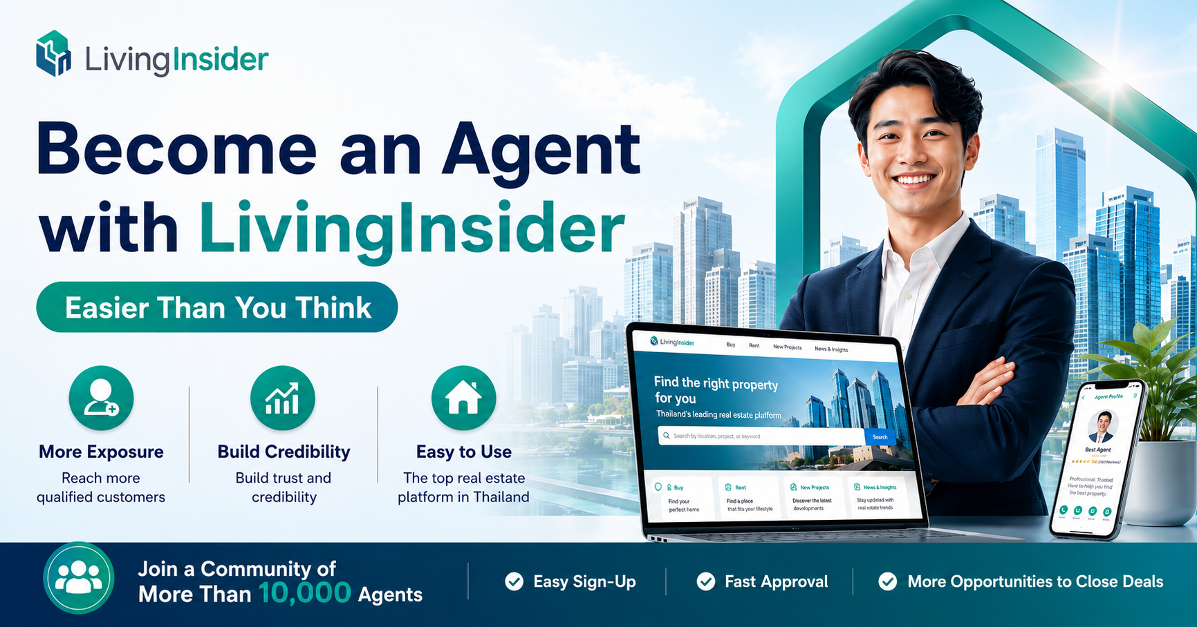 Become a real estate agent with LivingInsider easily in just a few steps. It's FREE!!! No service fees whatsoever.