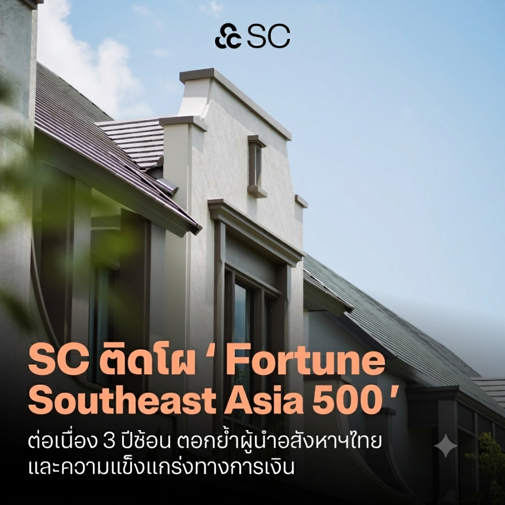 SC ติดโผ Fortune Southeast Asia 500 ต่อเนื่อง 3 ปี สะท้อนฐานรายได้แข็งแกร่ง ตอกย้ำศักยภาพองค์กรระดับภูมิภาค