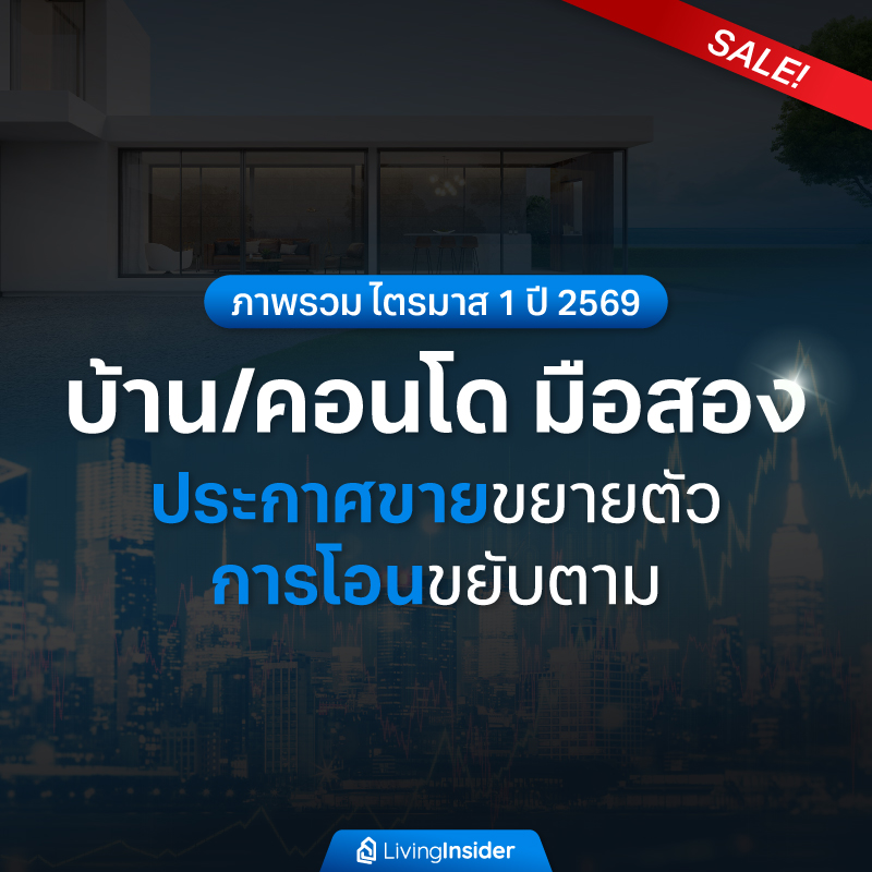 ภาพรวม บ้าน/คอนโด มือสอง ไตรมาส 1 ปี 2569 ประกาศขายขยายตัว การโอนขยับตาม ภาพรวม บ้าน/คอนโด มือสอง ไตรมาส 1 ปี 2569 ประกาศขายขยายตัว การโอนขยับตาม