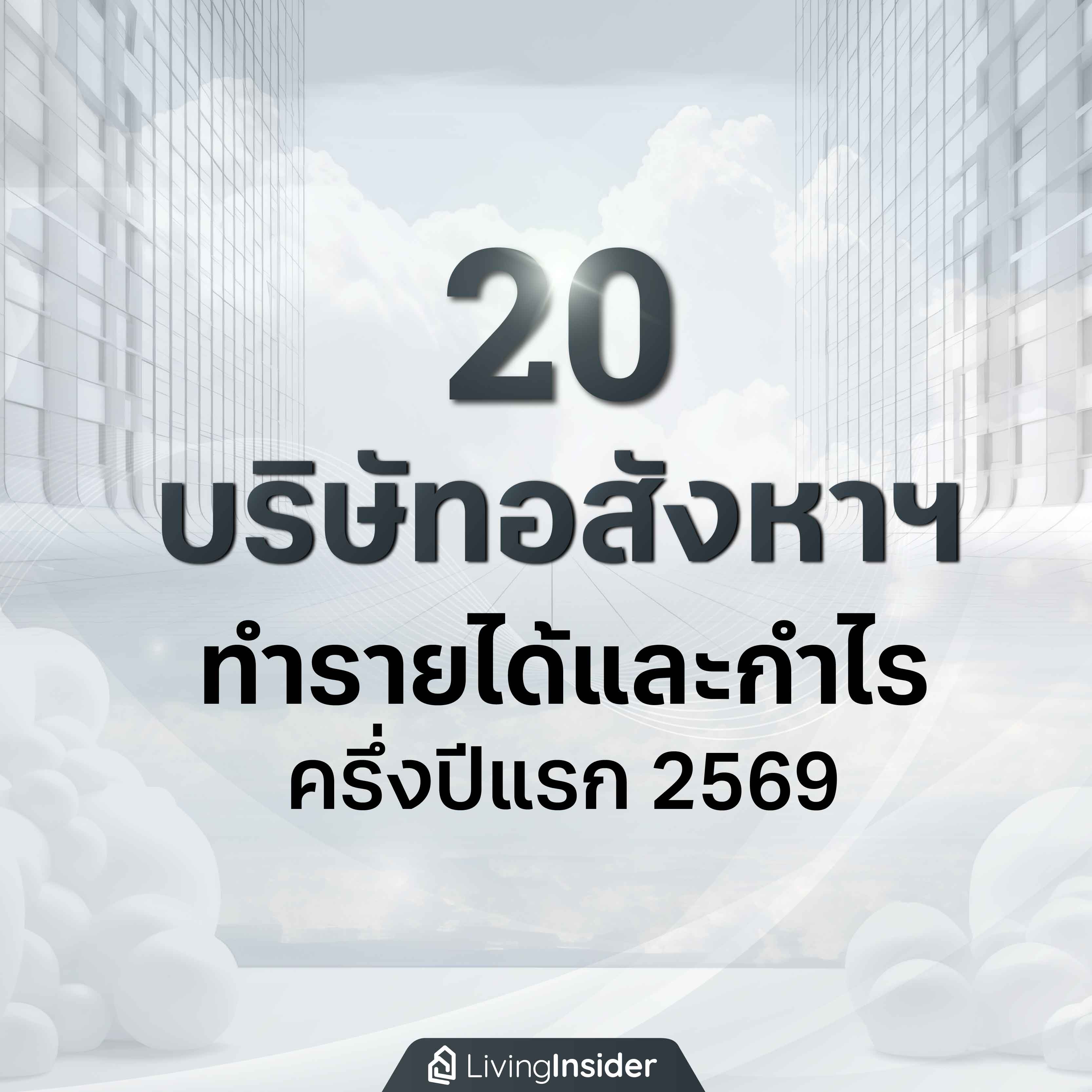 20 บริษัทอสังหาริมทรัพย์ชื่อดัง ทำรายได้และกำไร ครึ่งปีแรก 2569 20 บริษัทอสังหาริมทรัพย์ชื่อดัง ทำรายได้และกำไร ครึ่งปีแรก 2569