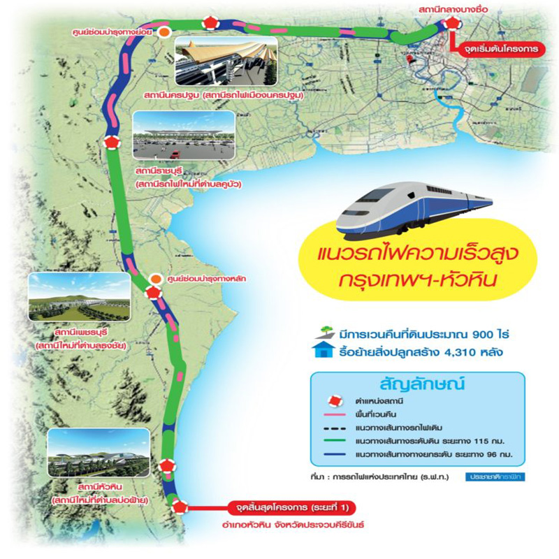 แจกสัมปทาน 50 ปี ไฮสปีดหัวหิน รัฐจ่ายเวนคืน 900 ไร่-เอกชนลงทุน 9.5 หมื่นล. แจกสัมปทาน 50 ปี ไฮสปีดหัวหิน รัฐจ่ายเวนคืน 900 ไร่-เอกชนลงทุน 9.5 หมื่นล.