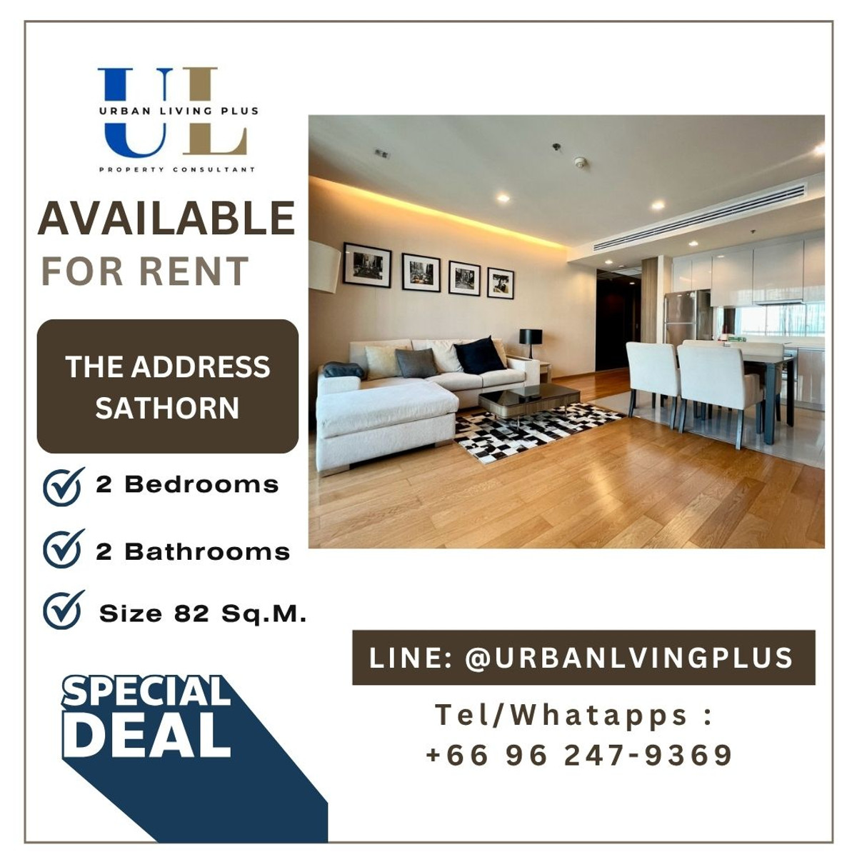 ( UL2604251) Tel/Line 096-2479369 , FOR RENT THE ADDRESS SATHORN , 2 Bedroom 2 Bathroom Size 82 SQ.M. Rare Item!! ( UL2604251) Tel/Line 096-2479369 , FOR RENT THE ADDRESS SATHORN , 2 Bedroom 2 Bathroom Size 82 SQ.M. Rare Item!!