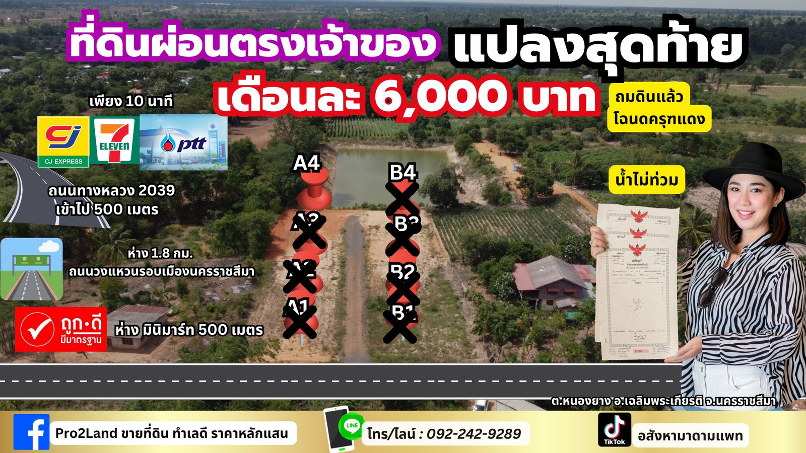 1 แปลงสุดท้าย ที่ดิน อ.เฉลิมพระเกียรติ โคราช ผ่อน/สด แหล่งชุมชน น้ำ ไฟ ถนน ครบ ห่างวงแหวน 1.7 กม – รูปที่ 3