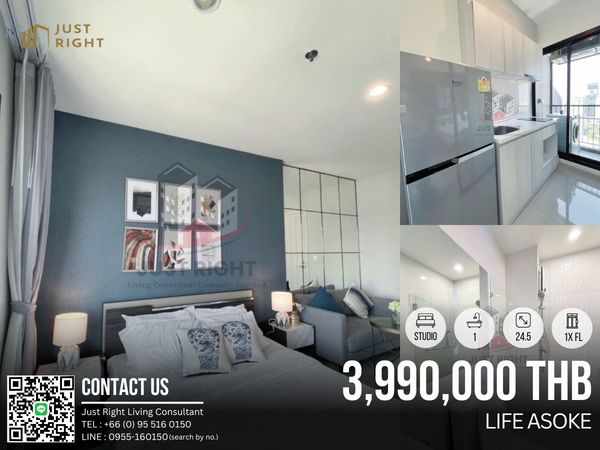 ขายพร้อมผู้เช่า Life Asoke สตูดิโอ 1 ห้องน้ำ 24.5 ตรม. ชั้น 3x ทิศเหนือ เพียง 4.29 ล้านบาท *ค่าธรรมเนียมการโอนฯ 1% (ผู้ซื้อและผู้ขายชำระคนละครึ่ง)*