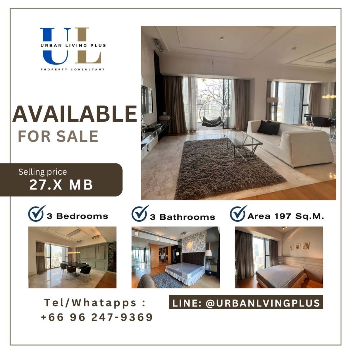 ( UL23070618 ) Tel/Line 096-2479369 , ขาย เดอะเมท สาทร 3 ห้องนอน 4 ห้องน้ำ 1 ห้องแม่บ้าน 197 ตร.ม. ชั้นสูง ห้องสวย สภาพดีมาก ✨✨ ( UL23070618 ) Tel/Line 096-2479369 , ขาย เดอะเมท สาทร 3 ห้องนอน 4 ห้องน้ำ 1 ห้องแม่บ้าน 197 ตร.ม. ชั้นสูง ห้องสวย สภาพดีมาก ✨✨