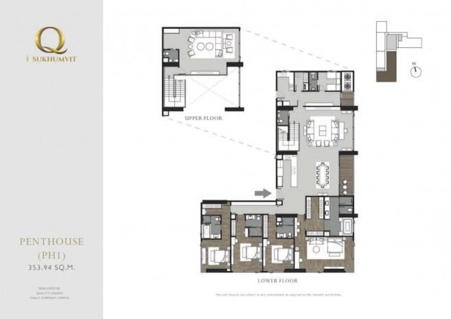 Q Sukhumvit, Q Sukhumvit Duplex Penthouse is exceptionally located in the most prime location in the heart of Bangkok. This brilliant and well designed four en suite bedroom unit comes in size the total area of 354 Sq.m. Four Bedrooms and features mode – รูปที่ 4