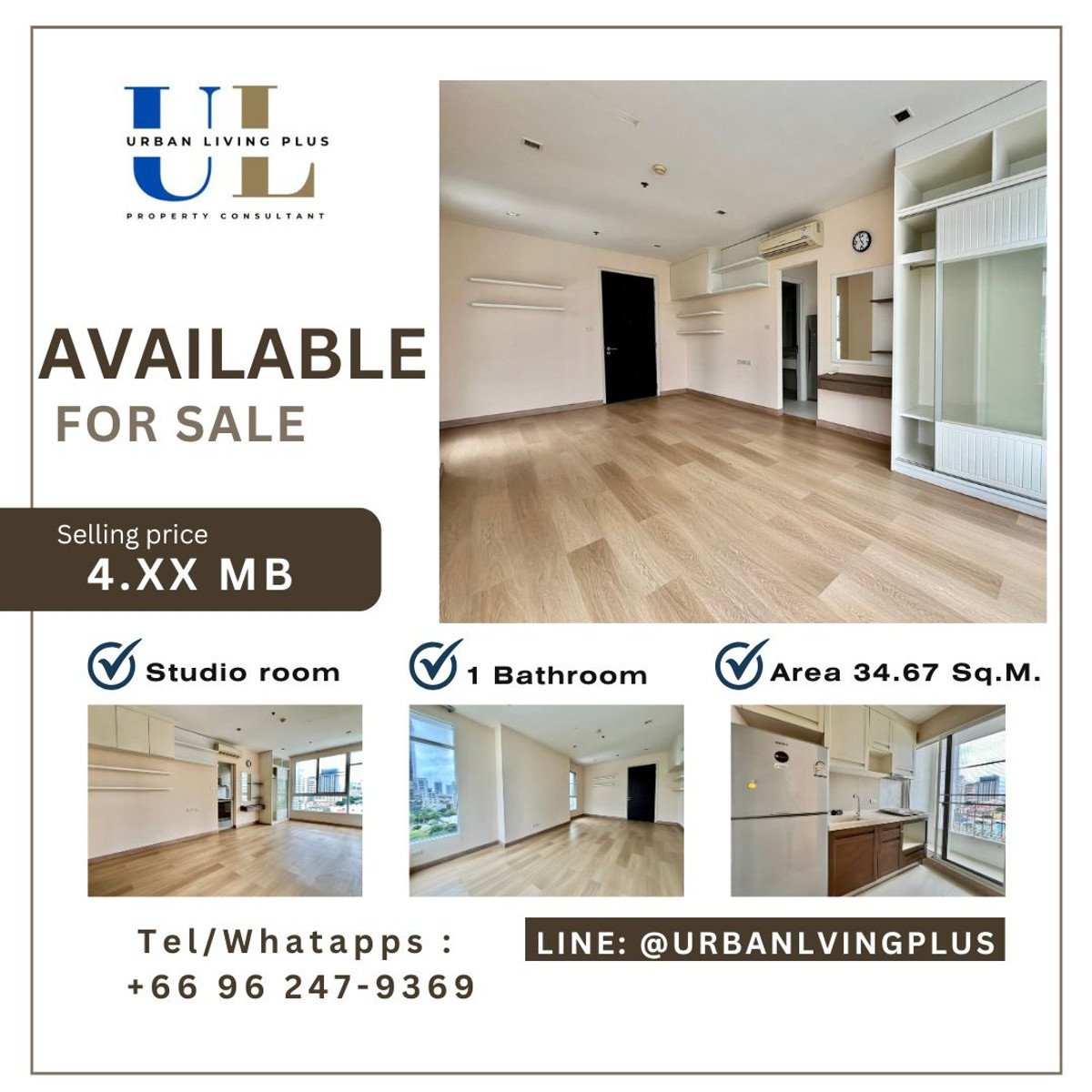 ( UL2408053 ) Tel/Line 096-2479369 ✨ FOR SELL IVY SATHORN✨ Studio Room 34.67 Sq.M. Corner unit, Rare Item