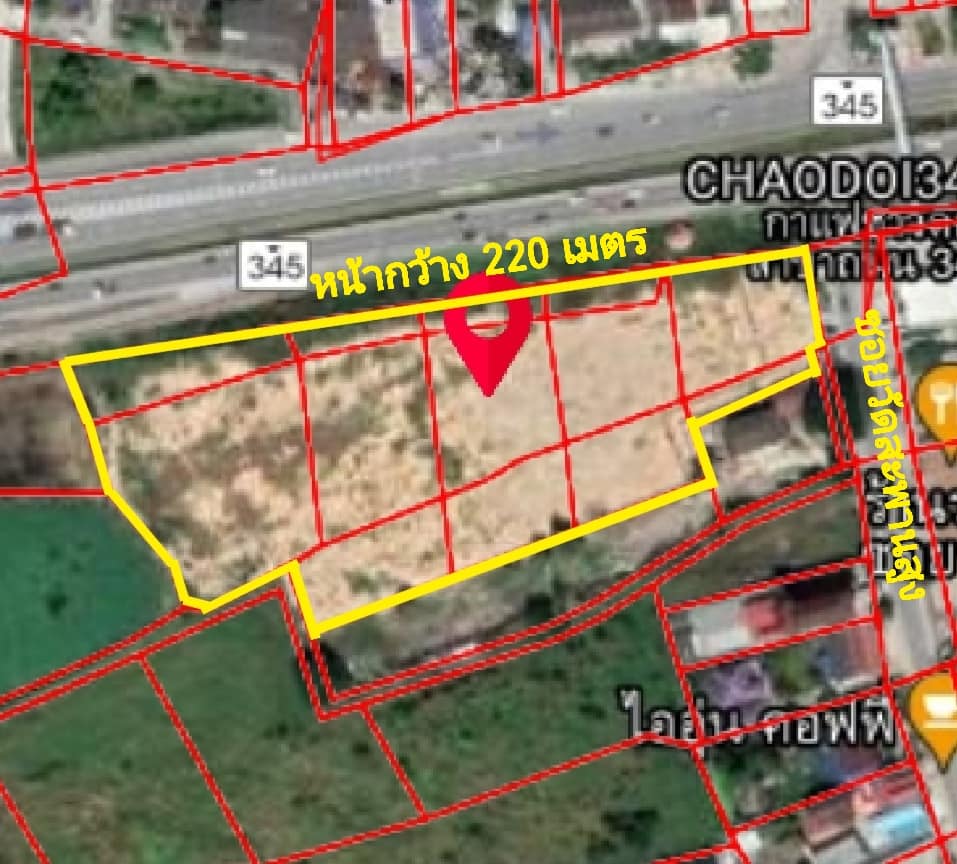 Land for sale # Road 345, Pak Kret District # beautiful plot, area 10 rai # width 220 meters, price 70,000 baht / sq m.# good location Land for sale # Road 345, Pak Kret District # beautiful plot, area 10 rai # width 220 meters, price 70,000 baht / sq m.# good location
