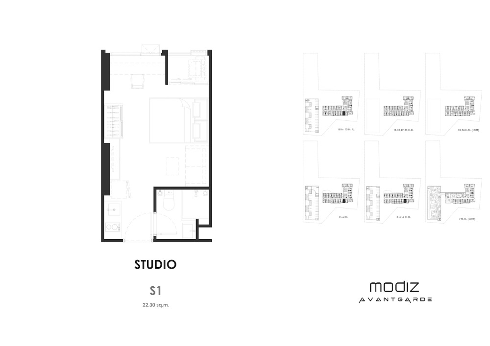 Modiz Avantgarde ห้อง Studio 22.6-23.1 ตร.ม. size เล็ก ราคาประหยัด – รูปที่ 2