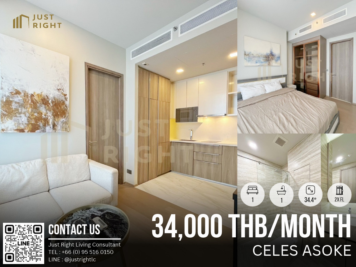 For rent, Celes Asoke, 1 bedroom, 1 bathroom, 34.4* sq m, 2x floor, city view, north, free furniture, only 34,000 baht/month, 1 year rental contract only. For rent, Celes Asoke, 1 bedroom, 1 bathroom, 34.4* sq m, 2x floor, city view, north, free furniture, only 34,000 baht/month, 1 year rental contract only.