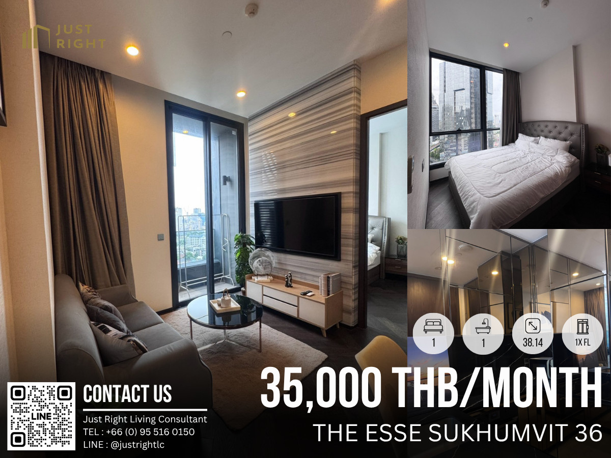 ให้เช่า The Esse Sukhumvit 36 1 ห้องนอน 1 ห้องน้ำ ขนาด 38.14 ตร.ม. ชั้น 1x ตกแต่งสวยงาม เพียง 35,000/ด. สัญญา 1 ปีเท่านั้น 