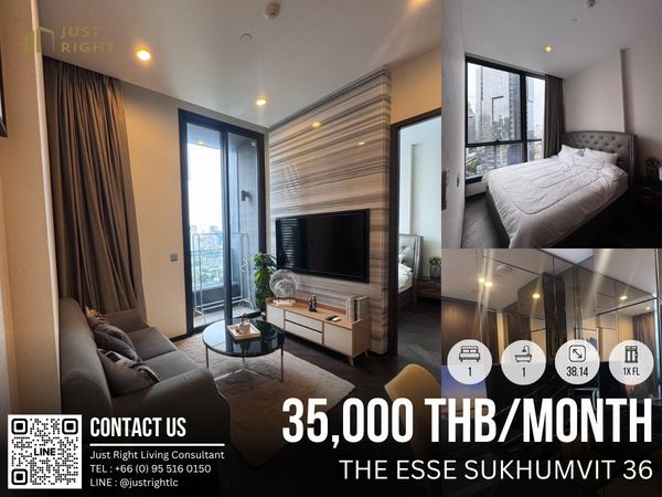 ให้เช่า The Esse Sukhumvit 36 1 ห้องนอน 1 ห้องน้ำ ขนาด 38.14 ตร.ม. ชั้น 1x ตกแต่งสวยงาม เพียง 35,000/ด. สัญญา 1 ปีเท่านั้น 