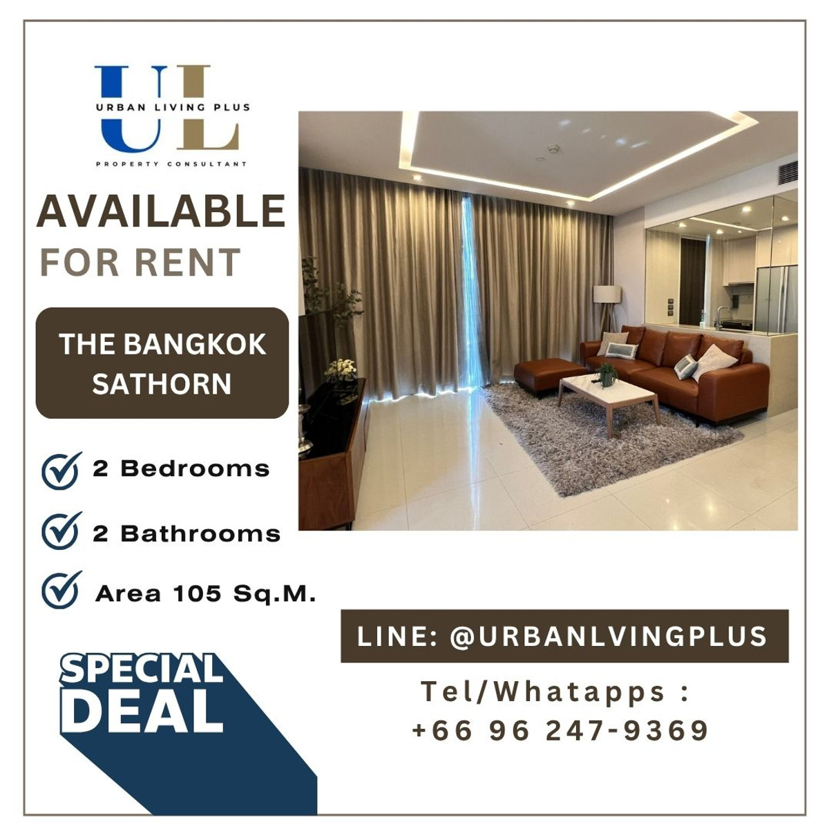 ( UL2308224 ) Tel/Line 096-2479369 , The Bangkok Sathorn ให้เช่า, 2 ห้องนอน, 2 ห้องน้ำ, ห้องสวย, ห้องใหม่, มีระเบียง พร้อมเข้าอยู่ ( UL2308224 ) Tel/Line 096-2479369 , The Bangkok Sathorn ให้เช่า, 2 ห้องนอน, 2 ห้องน้ำ, ห้องสวย, ห้องใหม่, มีระเบียง พร้อมเข้าอยู่