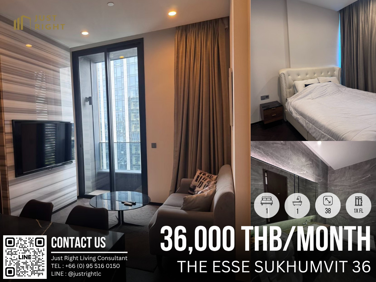 ให้เช่า The Esse Sukhumvit 36 1 ห้องนอน 1 ห้องน้ำ 38 ตรม. ชั้น 17 วิวเมือง เฟอร์ครบ เครื่องใช้ไฟฟ้าครบ จากปกติ 45,000 เหลือเพียง 36,000 บาท/เดือน สัญญา 1 ปี เท่านั้น
