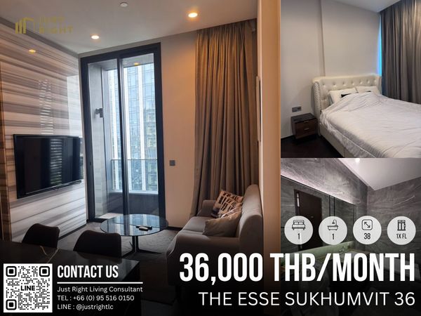 ให้เช่า The Esse Sukhumvit 36 1 ห้องนอน 1 ห้องน้ำ 38 ตรม. ชั้น 17 วิวเมือง เฟอร์ครบ เครื่องใช้ไฟฟ้าครบ จากปกติ 45,000 เหลือเพียง 36,000 บาท/เดือน สัญญา 1 ปี เท่านั้น