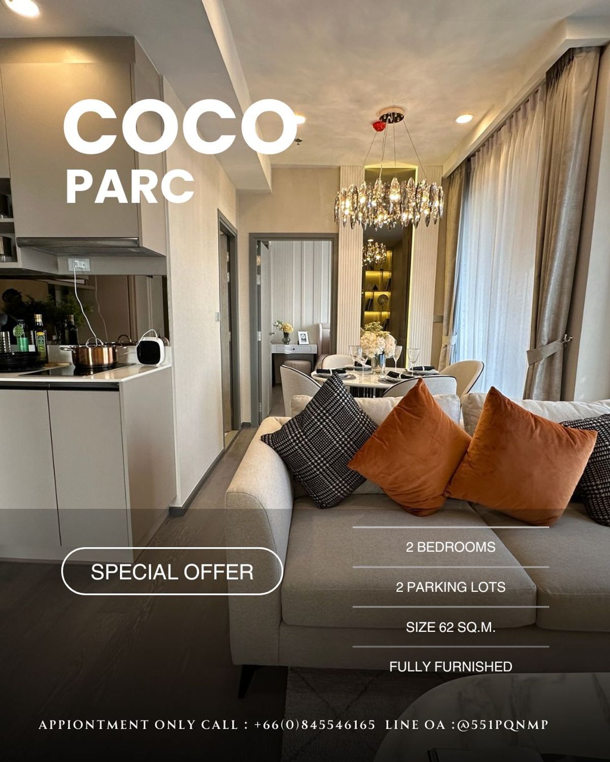 Beautiful unit, Benjasiri Park view, special price, Luxury condo🔥 COCO PARC X Dusit 2 bedrooms size 65 sq.m. Condo next to MRT 0 meters ONLY 14.2 MB – รูปที่ 4