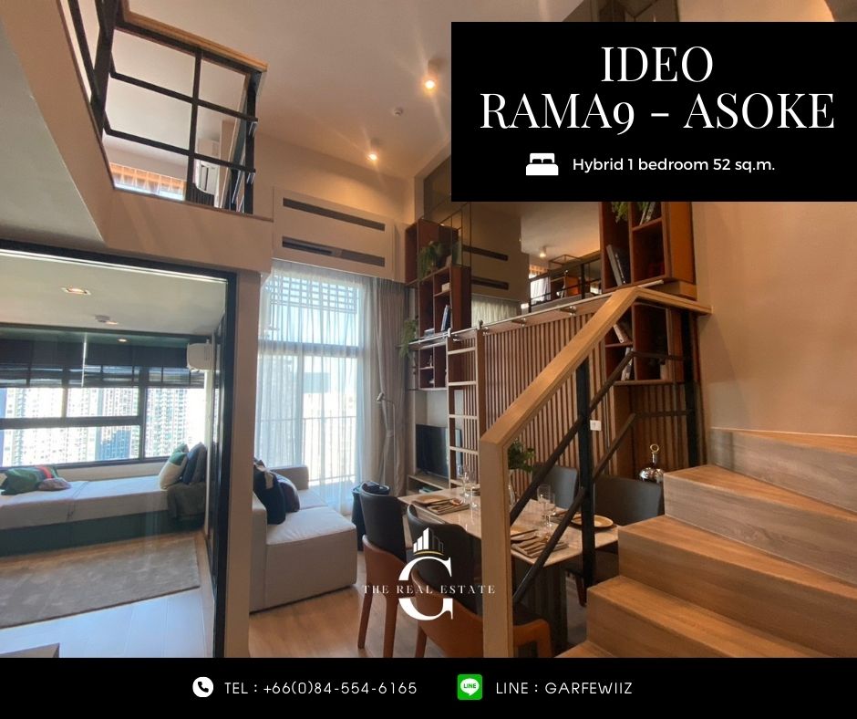 ขายห้องตัวอย่าง แต่งครบ ใกล้ MRT พระราม 9 🚆1 Bedroom Hybrid พื้นที่ล่าง + บน 52 ตร.ม. เพดานสูง 4.5 เมตร ราคาพิเศษเพียง 6.99  ล้านบาท ชั้น 30+ กู้ได้ 💯 % – รูปที่ 2