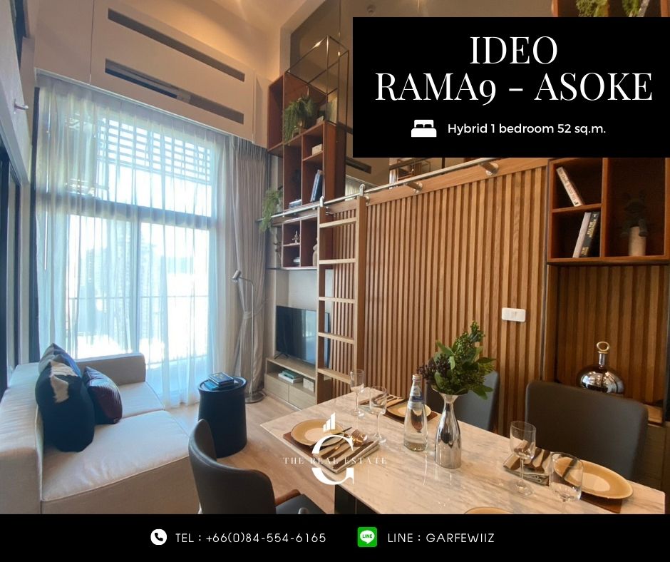 ขายห้องตัวอย่าง แต่งครบ ใกล้ MRT พระราม 9 🚆1 Bedroom Hybrid พื้นที่ล่าง + บน 52 ตร.ม. เพดานสูง 4.5 เมตร ราคาพิเศษเพียง 6.99  ล้านบาท ชั้น 30+ กู้ได้ 💯 % – รูปที่ 3