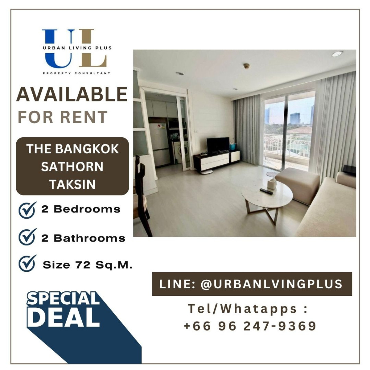 ( UL2409192 ) Tel/Line 096-247-9369✨ FOR RENT !! THE BANGKOK SATHORN-TAKSIN 2 bedrooms, 71 Sq.M. Nice room, High Floor ✨✨