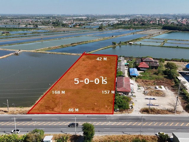 Land for sale in Bangna, km 27, Rattanakosin 200 Pi Road, near Huachiew Village, ABAC Bangna, 5 rai, width 46 M.
