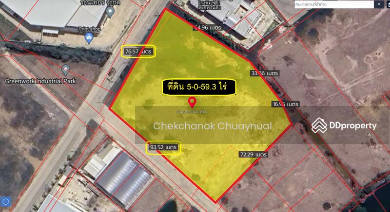 Land for sale for a factory, very beautiful, 5-0-59.3 rai, Pracha Uthit-Wat Khu Sang Road, next to the road on 2 sides, 54 million baht. Land for sale for a factory, very beautiful, 5-0-59.3 rai, Pracha Uthit-Wat Khu Sang Road, next to the road on 2 sides, 54 million baht.