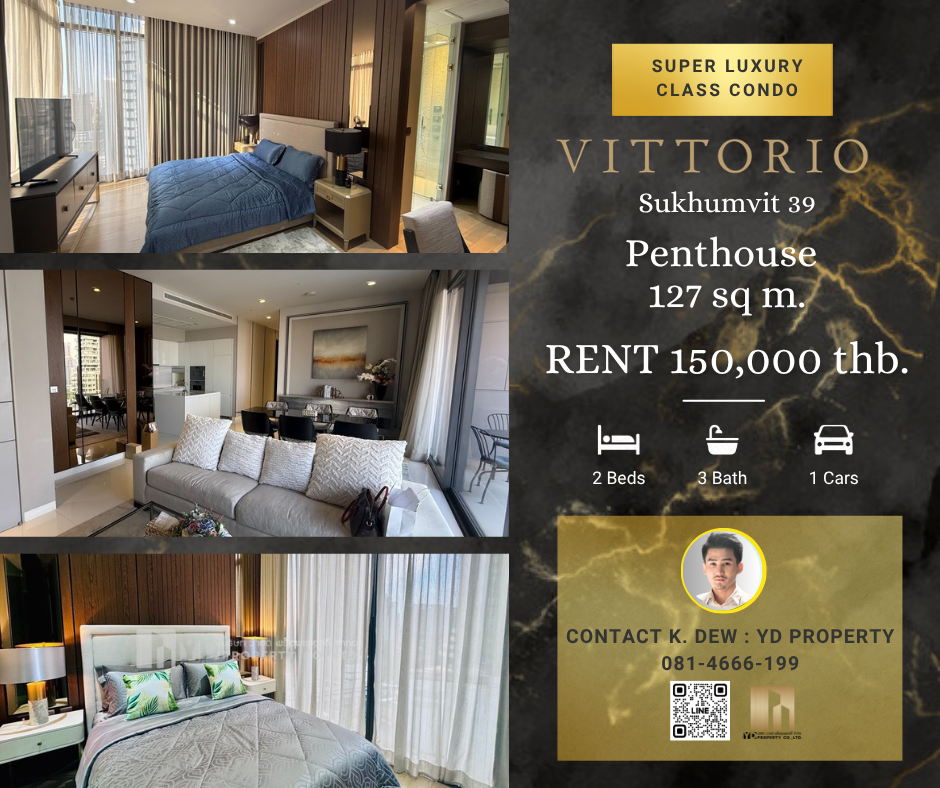 Rent : Best Deal!! VITTORIO SUKHUMVIT 39 I 2 Bed 3 bath 127 sqm. - 150,000 thb. [ Modern Luxury Decor/ Ready to move in]