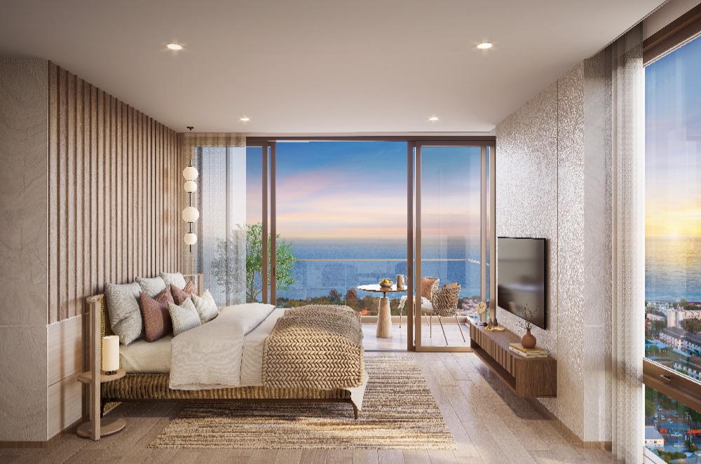 Condo for sale, Weha Hua Hin, sea view, next to the water park, Penthouse Horizon Bay room, 29th floor, functions, 3 bedrooms, 3 bathrooms, fully furnished room. Location in the heart of Hua Hin city Features a single corridor design.