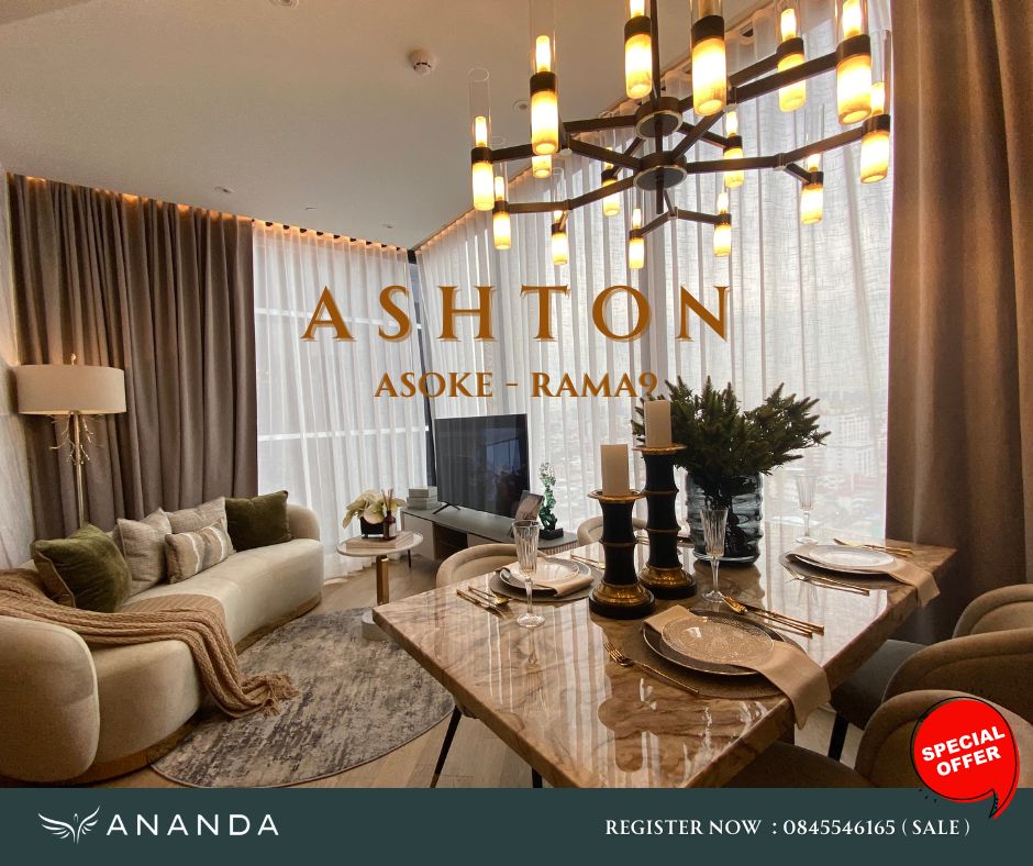 𝗔𝗦𝗛𝗧𝗢𝗡 𝗔𝗦𝗢𝗞𝗘 - 𝗥𝗔𝗠𝗔 𝟵, luxury condo in the heart of Rama 9, fully furnished, ready to move in, 2 large bedrooms, 61 sq m., close to MRT Rama 9, only 280 meters, Special Offer!! 13.99 MB* Free Transfer