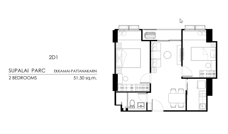 Down payment sale Supalai PARC Ekkamai-Pattanakarn, room 51.5 + 4 sq m.