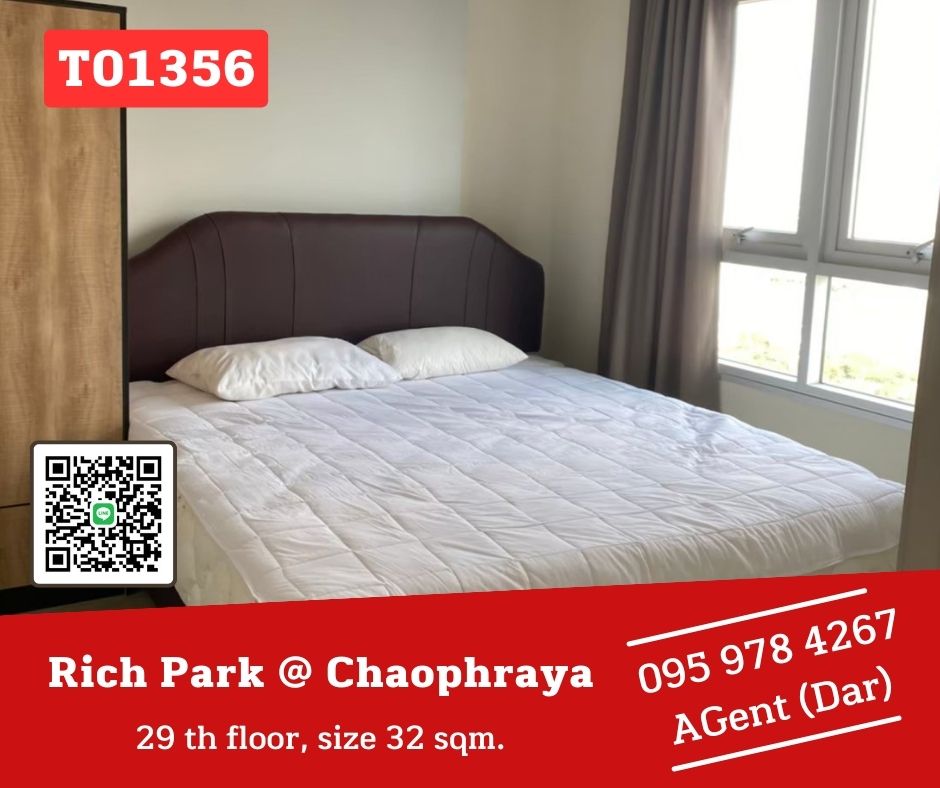 🎯Rich Park @ Chaophraya 🔥🔥 Spacious room, close to the BTS, fully furnished, high floor, river view, ready to move in. I like coming to talk at work (T01356)