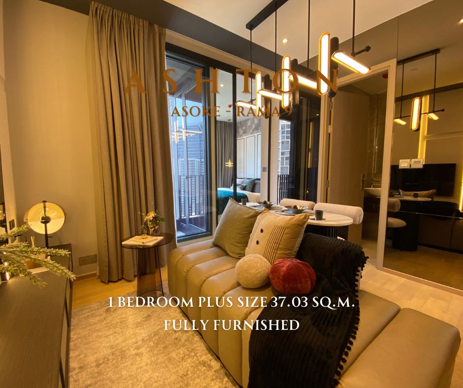 Fully furnished, ready to move in, condo in the heart of Rama 9, ASHTON Asoke Rama 9, fully furnished, 1 bedroom, size 37 sq.m., only 230 meters* from MRT Rama 9, special 9.1 MB, free transfer fee