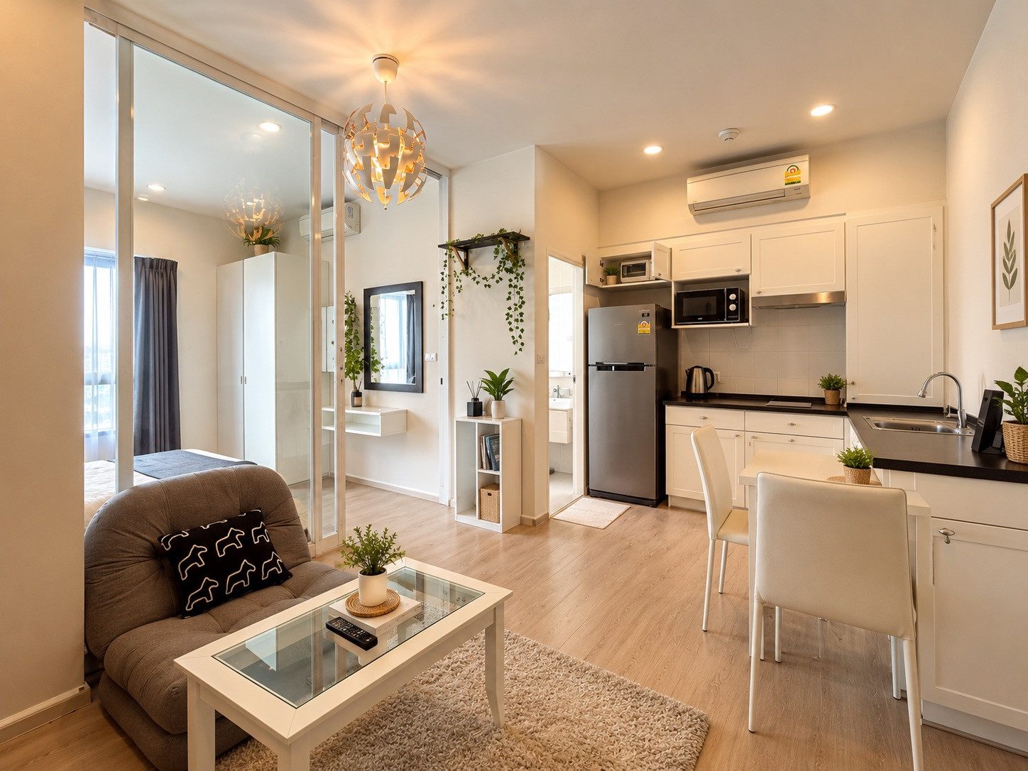 For sale with tenant, Rama 9 Condo, near The Nine, can be rented for 10,000, newly renovated room + new furniture