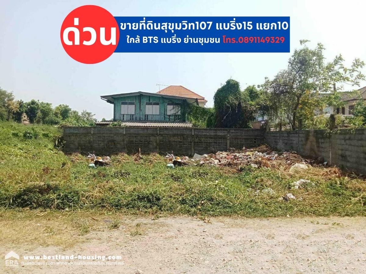ขายที่ดินเปล่าถนนสุขุมวิท107 ซอยแบริ่ง15 พื้นที่ 80 ตรว. ใกล้ BTS แบริ่ง ทำเลดีใจกลางเมือง ขายที่ดินเปล่าถนนสุขุมวิท107 ซอยแบริ่ง15 พื้นที่ 80 ตรว. ใกล้ BTS แบริ่ง ทำเลดีใจกลางเมือง